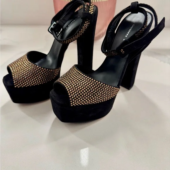 Giuseppe Zanotti Black Heels with Gold Studs